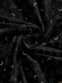 ROMWE Goth 哥特式神秘蝴蝶树叶印花褶皱美人鱼裙摆半身裙，优雅黑色，适合春夏度假穿着 - 黑色 - 查看 3