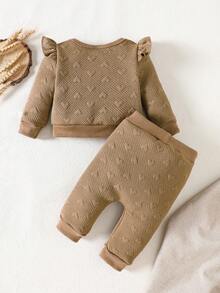 SHEIN Playful Pals طقم بنطلون ولباس علوي كاجوال بأكمام طويلة للبنات الصغيرات، خريف/شتاء - بني - مشاهدة 2