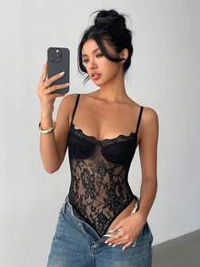 Aloruh Black Sexy Lace Camisole For Women - Black - View 5