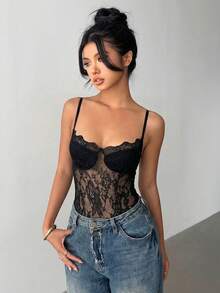 Aloruh Black Sexy Lace Camisole For Women - Black - View 7