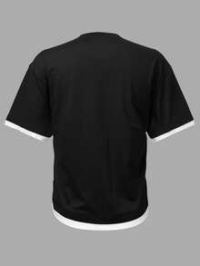 Manfinity Men's Casual Loose Fit Contrast Color Round Neck Short Sleeve T-Shirt - Black - View 4