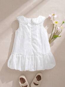 Souflis Souflis French New Style Baby Girls 0-3 Years Old Summer Dress, Delicate Embroidered Fabric, Skin-Friendly, Cute Dress With Peter Pan Collar, Sleeveless Princess Dress - White - View 3