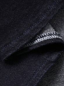 DAZY 女士翻领收腰短款长袖优雅性感修身水洗牛仔上衣 - 深色水洗藍 - 查看 7