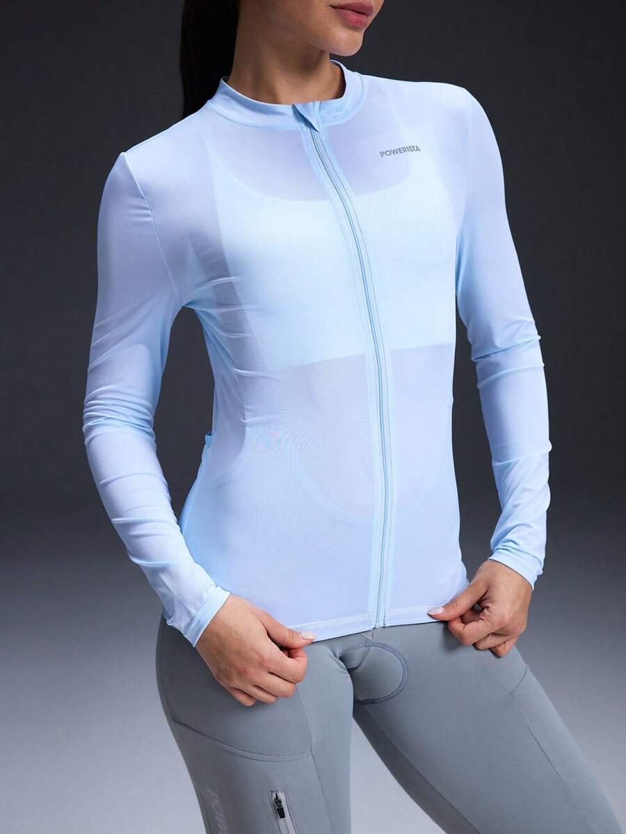 Powerista 女士修身拉链透明长袖骑行服 - 藍色 - 查看 1