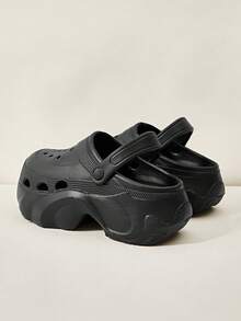 Cuccoo 女士套脚凉鞋，厚底加厚软底拖鞋，黑色透气穆勒鞋，百搭日常通勤休闲凉鞋