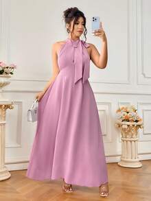 Elenzga Đầm dự tiệc Valentine lãng mạn, thanh lịch dành cho nữ cỡ lớn, có nơ trang trí, kiểu dáng chữ A hở lưng, thích hợp cho khách dự đám cưới. - Hồng - Xem 7