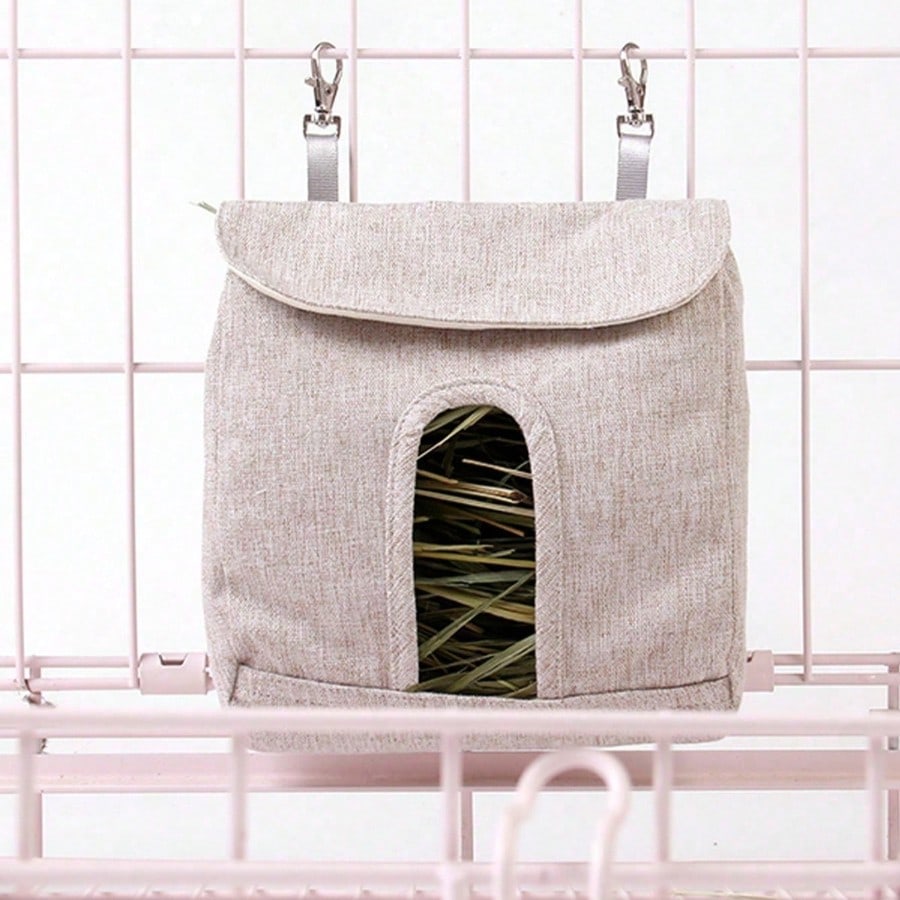 Bolsa colgante para forrajeo de mascotas pequeñas, comedero de heno ajustable, material de fibra natural a prueba de mordeduras, diseño que promueve
