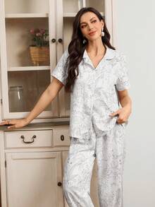 Serenescape Hand-Painted Animal Print Short Sleeve & Pants Women Pajama Set - Multicolor - View 4