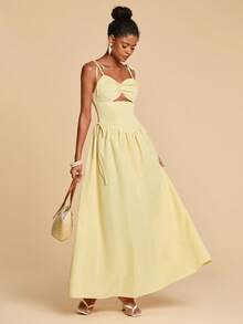 Travachic 女士纯色简约休闲长裙 - 黃色 - 查看 5