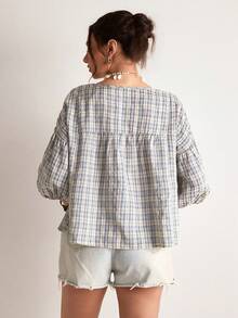 Freevana Women's Casual Loose Lace Patchwork Round Neck Blouse