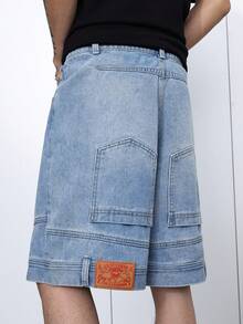 Manfinity Hypemode Summer Distressed Blue Washed Loose Straight Leg 5-Pocket Denim Shorts - Blue - View 2