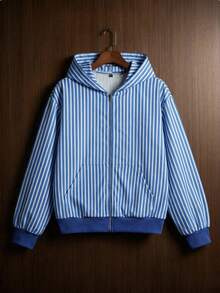 TOKVUE 男士条纹针织连帽卫衣，活力蓝白条纹设计，精致品牌标识彰显个性，年轻时尚，运动休闲，适合日常穿着，返校季、户外、健身房等场合，也是节日礼物、男友礼物的理想之选。新款运动休闲蓝 - 藍色 - 查看 3