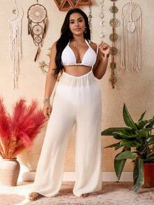 Swim Vcay Bộ đồ bơi dài tay hai dây màu trơn thanh lịch dành cho nữ cỡ lớn, kiểu dáng nghỉ dưỡng, bộ sưu tập xuân/hè mới. - trắng - Xem 4