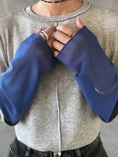 FRIFUL 女士撞色圆领长袖拼接袖口修身休闲百搭T恤