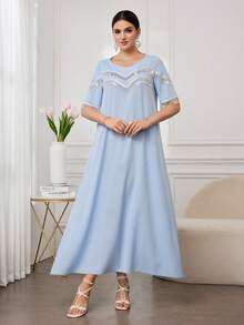 Al Najma 女士优雅浪漫闪亮流苏连衣裙，适合日常穿着和派对场合 - 淺藍色 - 查看 3