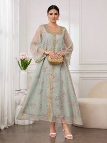 SHEIN Najma Elegant Romantic Luxurious Patchwork Minimalist Fashion Young Women Commuter Romantic Dress - Mint Green - View 5