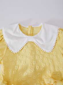 SHEIN Vestido de niña con estilo de princesa elegante, con bloque de color, cuello Peter Pan, mangas abullonadas y lazo, adecuado para salidas y reuniones - Dorado - Ver 5