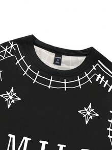ROMWE MEN Casual Versatile Dark Graffiti Style Short Sleeve T-Shirt - Black - View 5