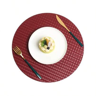 2pcs/4pcs Round, Burgundy Checkered Placemats Made Of Synthetic Leather, Wipeable And Washable, Suitable For Dining Rooms, Terraces, Indoor And Outdoor Dining, Heat-Resistant And Easy To Clean.