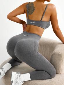 Slayform Women's Seamless Twist Bra And Leggings Sports Set - Brown - View 2