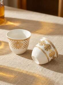 Cirelle 阿拉伯咖啡套装（Finjan） - 1至6个手绘陶瓷杯，用于盛装土耳其咖啡和达拉（Dallah），传统礼品 - 彩色 - 查看 1