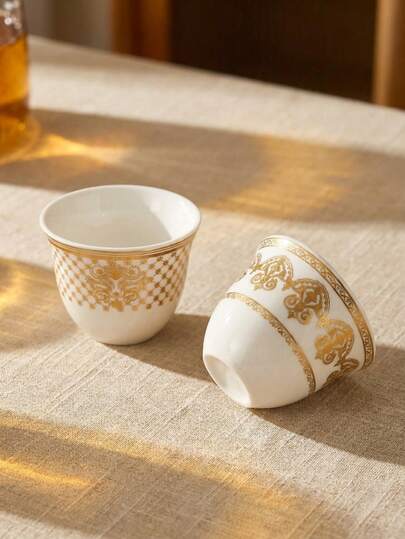 Cirelle 阿拉伯咖啡套装（Finjan） - 1至6个手绘陶瓷杯，用于盛装土耳其咖啡和达拉（Dallah），传统礼品