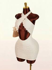 Amplova 浪漫度假派对复古交叉蕾丝贝壳吊带迷你连衣裙（女款） - 彩色 - 查看 10