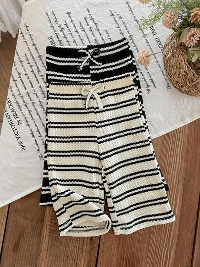 LMoss Kids 2件套女婴针织条纹休闲宽松裤套装