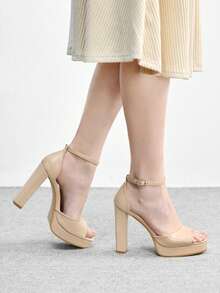 CUCCOO BIZCHIC Women's Thick Sole Buckle Design Fashion Daily Wear High Heel Sandals - Apricot - View 3