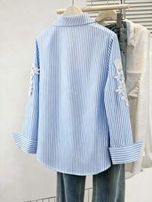 GlowEve Women's Striped Ruffle Trim Long Sleeve Casual Shirt - Blue - View 2