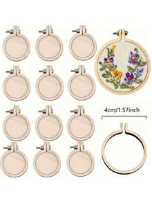 5/10pcs 4cm Mini Wooden Embroidery Hoop Ring,Cross Stitch Frame DIY Handmade Pendant Crafts Embroidery Circle Sewing Kit - Multicolor - View 1