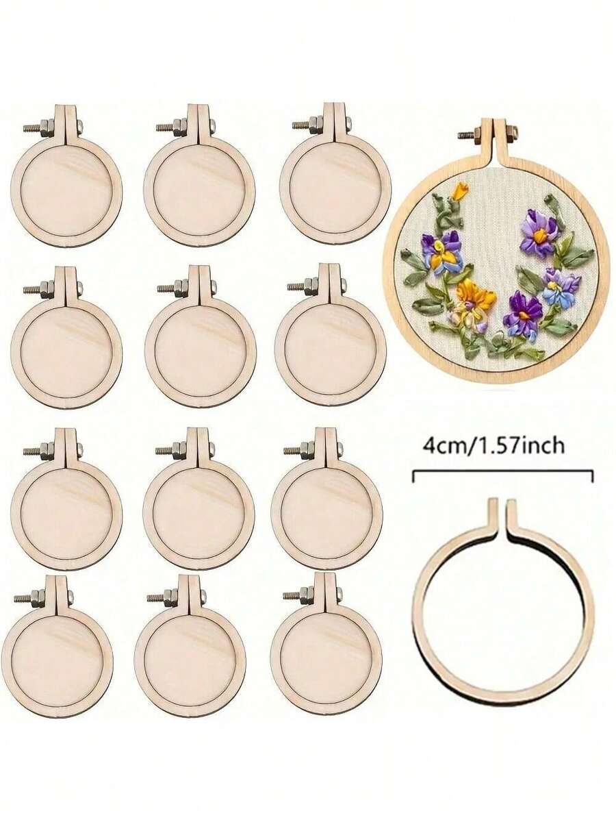 5/10pcs 4cm Mini Wooden Embroidery Hoop Ring,Cross Stitch Frame DIY Handmade Pendant Crafts Embroidery Circle Sewing Kit - Multicolor - View 1