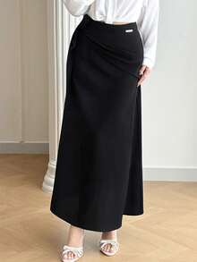 Modelyn New Design Asymmetrical Ruffle Decor Elegant Elegant Daily, Party, Commute, Vacation Versatile Skirt - Black - View 2