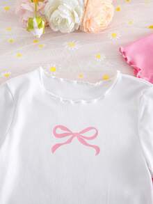 SHEIN 3件套女童可爱罗纹荷叶边蝴蝶结印花圆领上衣 - 彩色 - 查看 7