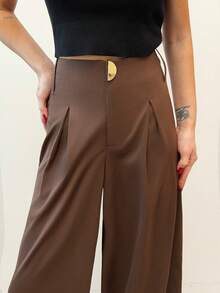 Firerie 女士优雅毕业波西米亚风阔腿裤，配金属扣 - 咖啡棕 - 查看 3