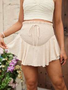 SHEIN Women's Casual Solid Color High Waist Maternity Shorts - Apricot - View 3