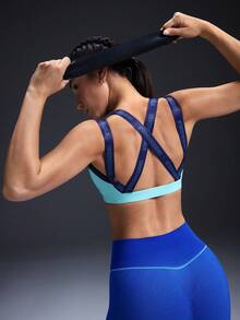Powerista 女士夏季时尚字母提花透气运动文胸 - 藍色 - 查看 3