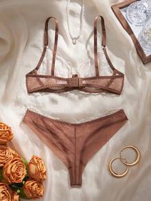 Crystal Vow Bộ đồ lót nữ gợi cảm, lãng mạn, thêu ren, chất liệu lưới xuyên thấu, phối màu tương phản. - trắng - Xem 2