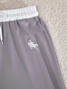 Teen Girl Contrast Collar Long Sleeve T-Shirt And Pants Set - Grey - View 10