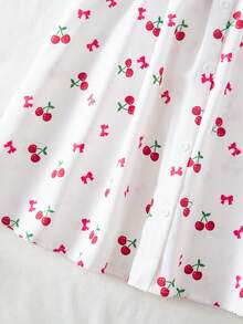 Girls' Cute Cherry Print Sleeveless Dress, Korean Style, Sweet Princess Vibe, Lightweight Fabric For Summer, Suitable For Daily Wear Or Outings - White - View 5