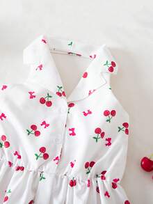 Girls' Cute Cherry Print Sleeveless Dress, Korean Style, Sweet Princess Vibe, Lightweight Fabric For Summer, Suitable For Daily Wear Or Outings - White - View 6