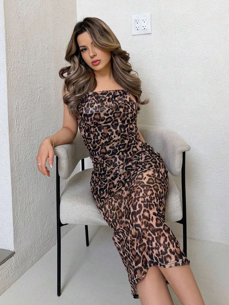 Jemour 女式夏季豹纹印花无袖吊带长裙女装 - 彩色 - 查看 1