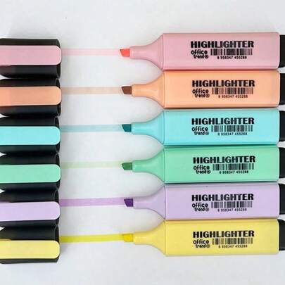 6pcs/12PcsMacaron Color Highlighter Pen Set For Students, Fresh Color Tone Also Suitable For Office Use.