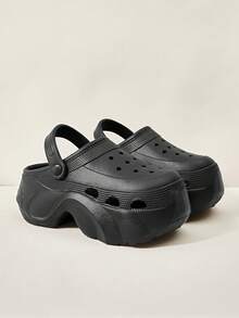 Cuccoo 女士套脚凉鞋，厚底加厚软底拖鞋，黑色透气穆勒鞋，百搭日常通勤休闲凉鞋