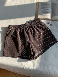 SHEIN EZwear Quần ống rộng dệt họa tiết chấm bi màu nâu, thích hợp cho mùa xuân và mùa hè, trang phục nữ mùa xuân và mùa hè. - Nhiều màu - Xem 5