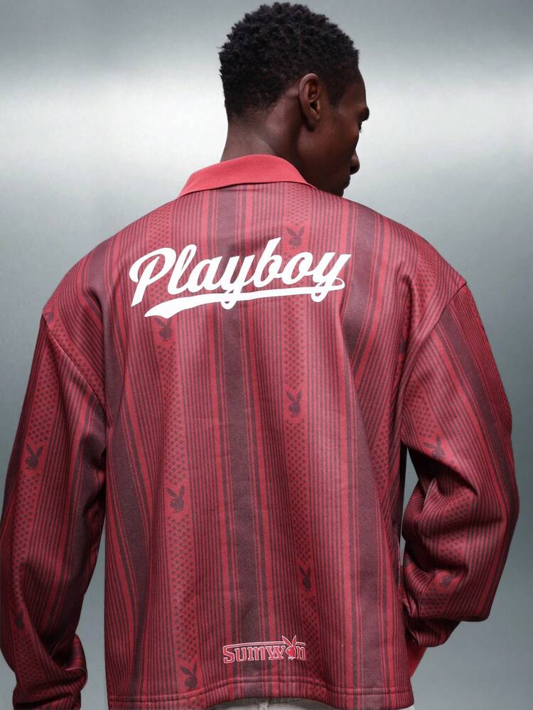 PLAYBOY X SUMWON Striped Polo With Bunny Logo Print