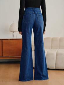 Anewsta 女士时尚、优雅、浪漫派对度假弹力修身喇叭蓝色牛仔裤，春夏款 - 藍色 - 查看 2