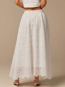 COSMINA 女士白色刺绣半身裙，度假波西米亚风刺绣半身裙，休闲优雅复古简约A字裙 - 白色 - 查看 2
