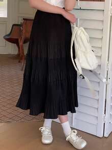 DAZY Váy dài trơn màu cho thiếu nữ, mùa hè - màu đen - Xem 3