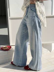 Dazy Kids Tween Girls' Casual Everyday Commute Fashion Street Rhinestone Washed Loose Wide Leg Jeans - Blue - View 6